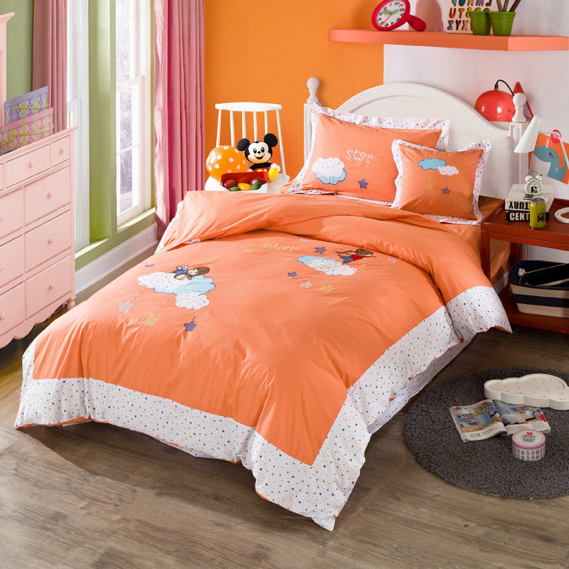 KTX-261715 Korean Cartoon Style Cotton Bedding Set for 1.5m Bed - Pure Cotton, Embroidered Design