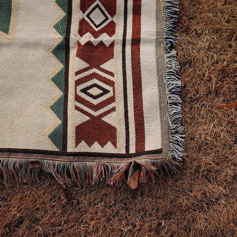 KTX-261843 Moisture-Proof Ethnic Style Picnic Mat in Beige and Red - Multiple Sizes Available