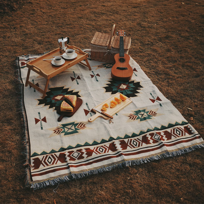 KTX-261843 Moisture-Proof Ethnic Style Picnic Mat in Beige and Red - Multiple Sizes Available