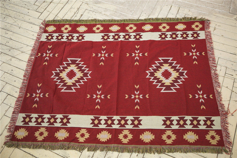 KTX-261843 Moisture-Proof Ethnic Style Picnic Mat in Beige and Red - Multiple Sizes Available