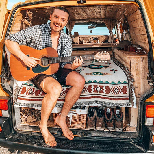 KTX-261843 Moisture-Proof Ethnic Style Picnic Mat in Beige and Red - Multiple Sizes Available