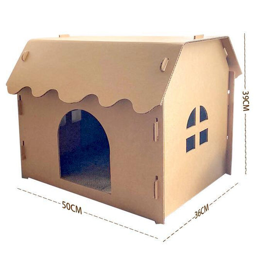 KTX-262227 Double-Layer Corrugated Pet Cat Litter House - Villa Nest Design in Large and Medium Sizes