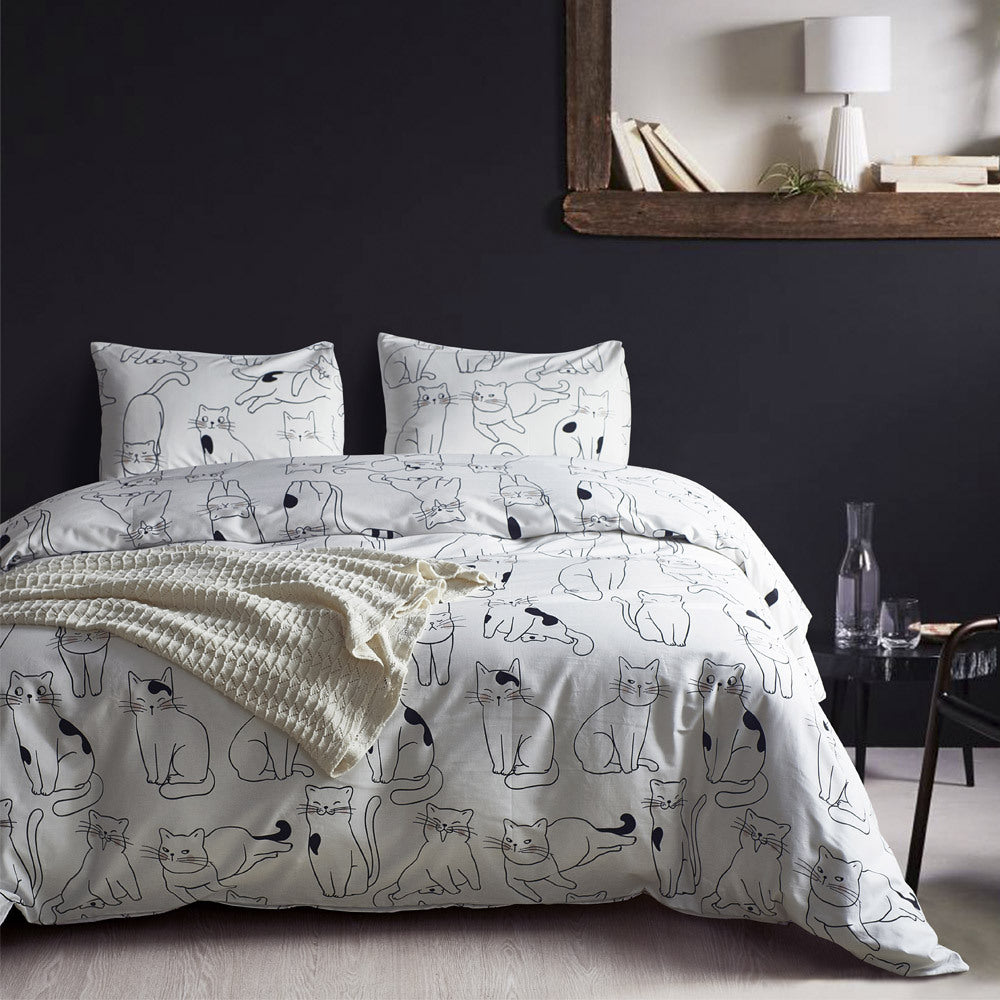 KTX-262867 Cotton Three-Piece Bedding Set with Active Printing - Multiple Sizes Available