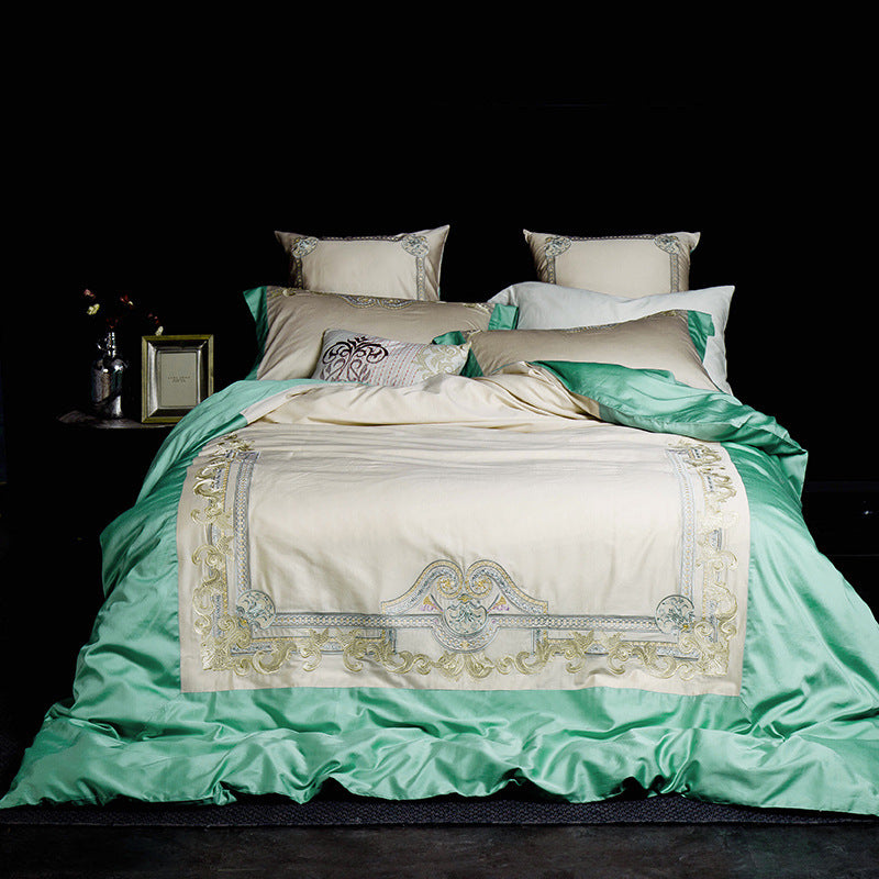 KTX-263251 Solid Color Long-Staple Cotton Bedding Set with Embroidery Accents