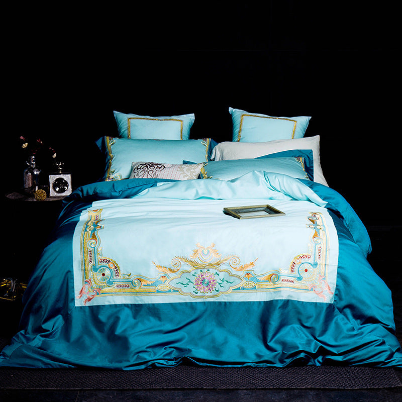 KTX-263251 Solid Color Long-Staple Cotton Bedding Set with Embroidery Accents