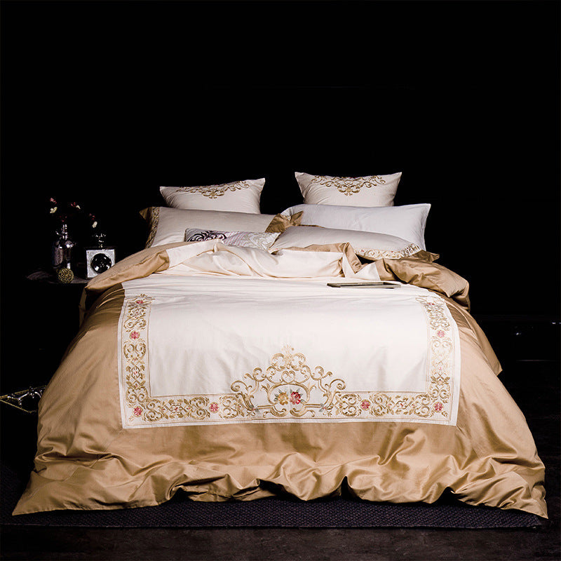 KTX-263251 Solid Color Long-Staple Cotton Bedding Set with Embroidery Accents