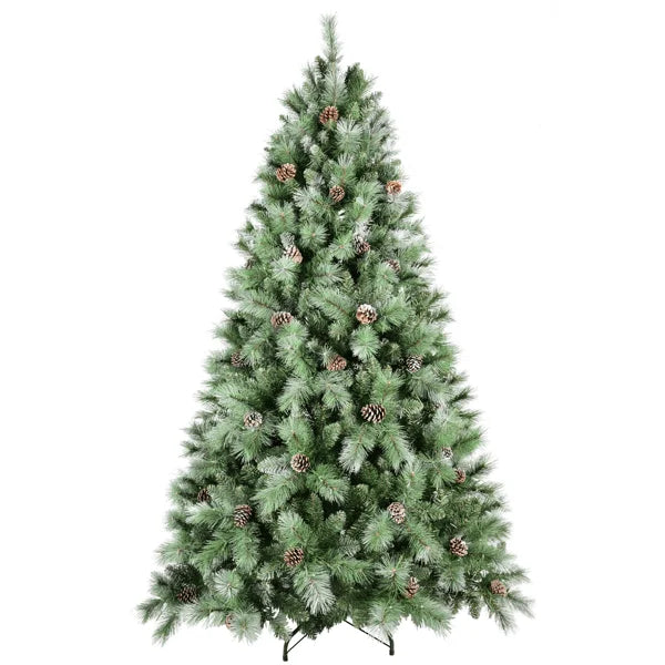 KTX-263699 7ft Artificial Christmas Tree with Mixed Branch Tips and Pine Cones - Foldable Hinged Base for Indoor Use