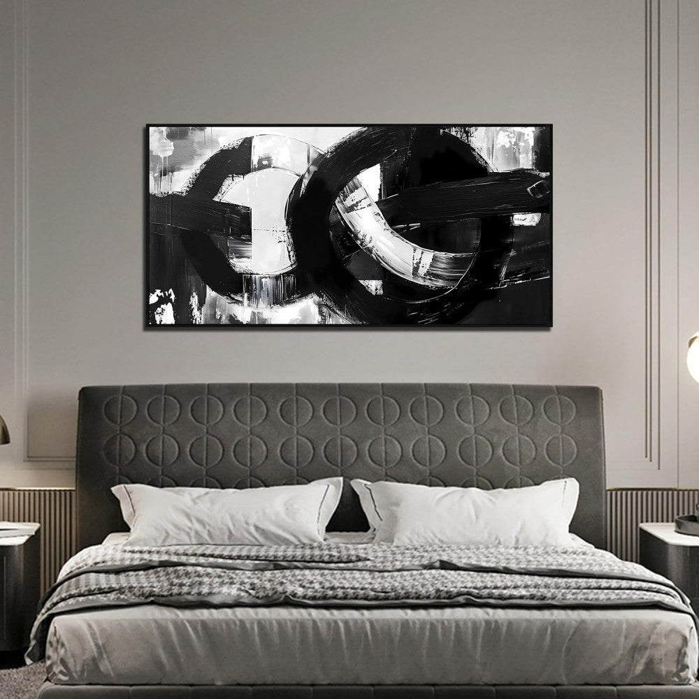 KTX-264339 Handmade Black and White Abstract Oil Painting on Canvas - Unframed Art for Living Room Decor