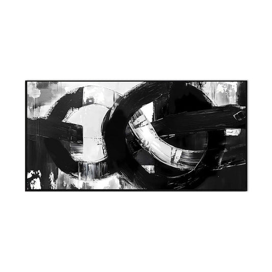 KTX-264339 Handmade Black and White Abstract Oil Painting on Canvas - Unframed Art for Living Room Decor