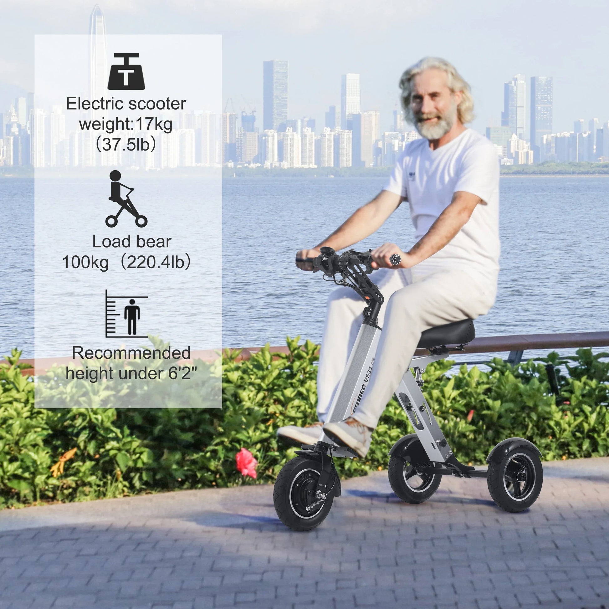 KTX-264595 Lightweight Foldable Electric Tricycle with Removable Battery and Reverse Function