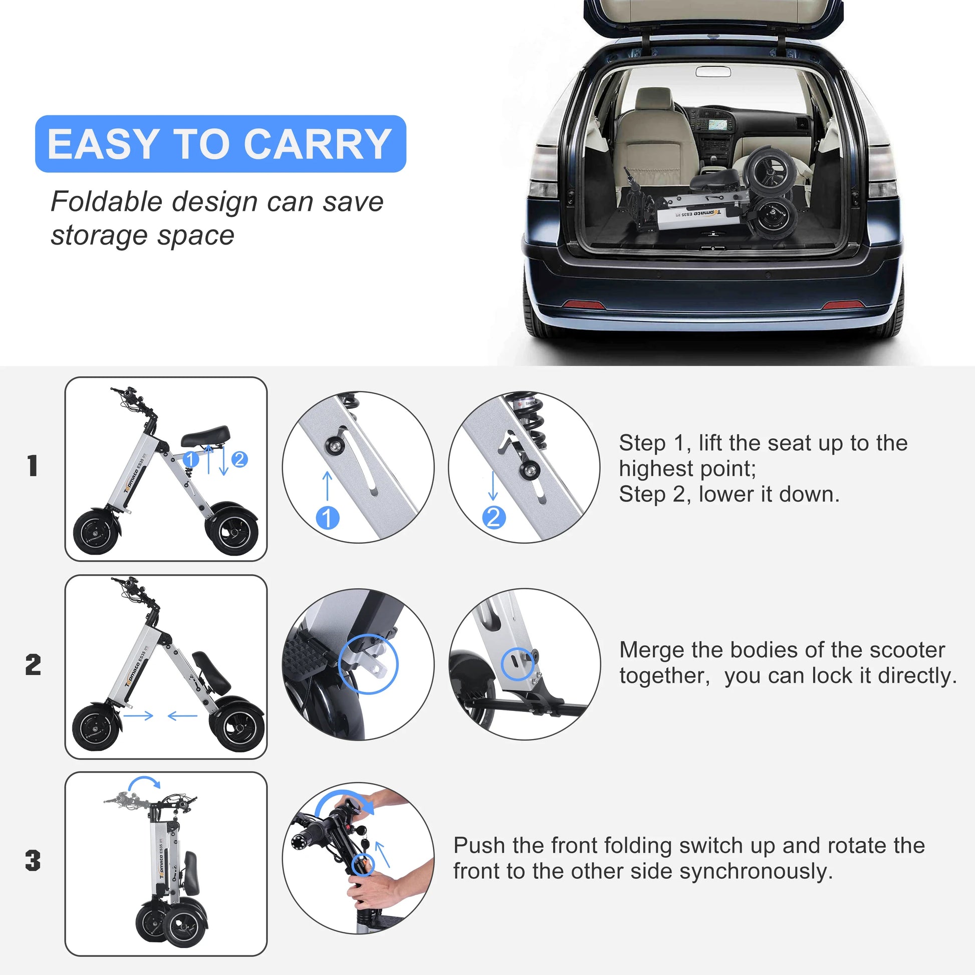 KTX-264595 Lightweight Foldable Electric Tricycle with Removable Battery and Reverse Function