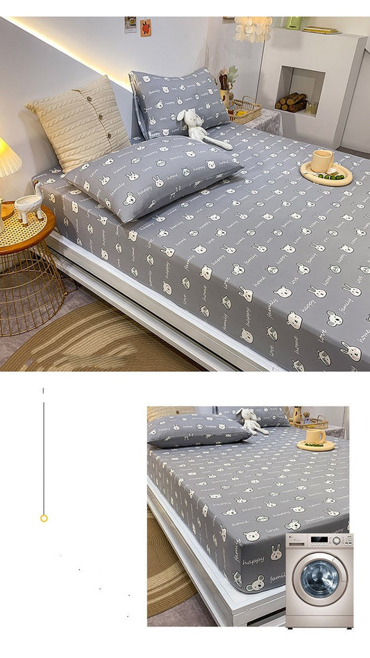 KTX-271315 Cotton Elastic Fitted Bed Sheet Set with Geometric Print – Queen/King Size Bedspread and Pillowcases