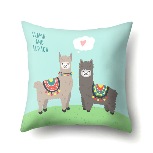 KTX-271827 Creative Alpaca Print Polyester Pillow Cover - 45cm x 45cm, Soft and Stylish Home Accent