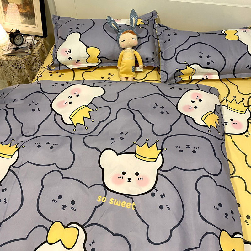 KTX-272147 Three-Piece Floral and Bird Pattern Single Bed Sheet Set for Students in Polyester Fiber