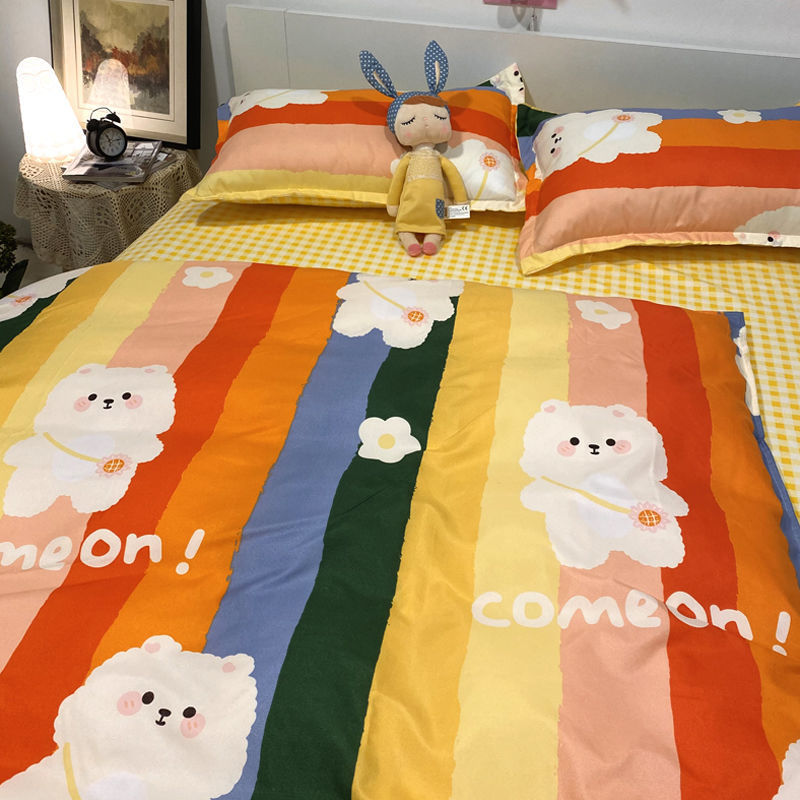 KTX-272147 Three-Piece Floral and Bird Pattern Single Bed Sheet Set for Students in Polyester Fiber