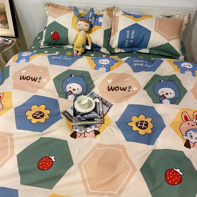 KTX-272147 Three-Piece Floral and Bird Pattern Single Bed Sheet Set for Students in Polyester Fiber