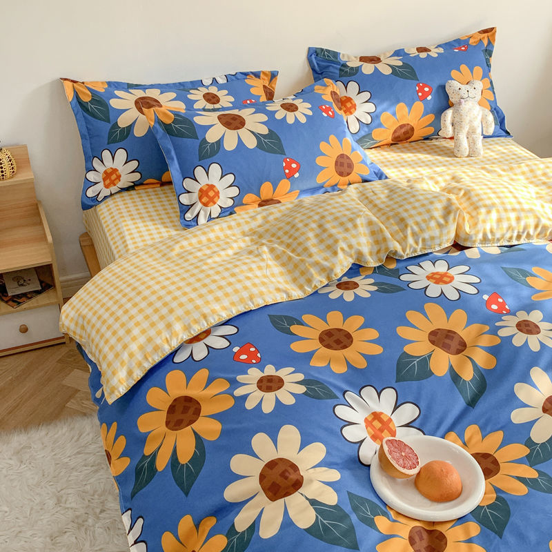 KTX-272147 Three-Piece Floral and Bird Pattern Single Bed Sheet Set for Students in Polyester Fiber