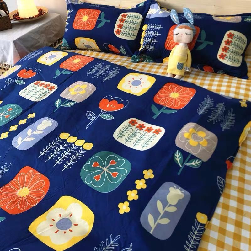 KTX-272147 Three-Piece Floral and Bird Pattern Single Bed Sheet Set for Students in Polyester Fiber