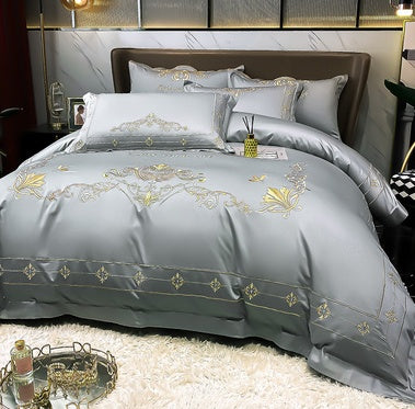 KTX-272467 Tencel and Cotton 4-Piece Bedding Set with Elegant Embroidery - Multiple Colors Available