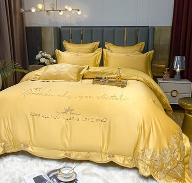 KTX-272467 Tencel and Cotton 4-Piece Bedding Set with Elegant Embroidery - Multiple Colors Available