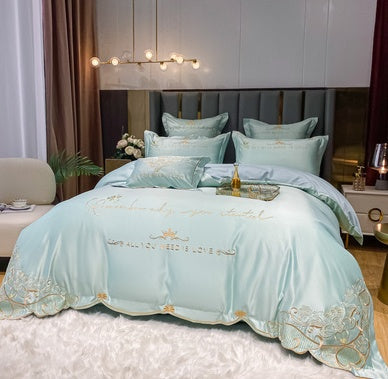 KTX-272467 Tencel and Cotton 4-Piece Bedding Set with Elegant Embroidery - Multiple Colors Available