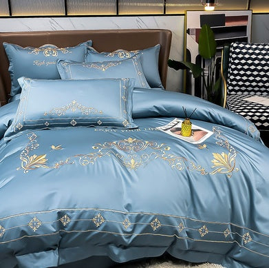 KTX-272467 Tencel and Cotton 4-Piece Bedding Set with Elegant Embroidery - Multiple Colors Available