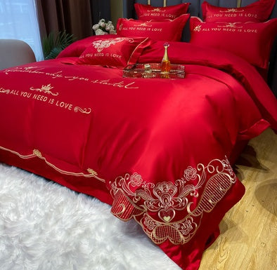 KTX-272467 Tencel and Cotton 4-Piece Bedding Set with Elegant Embroidery - Multiple Colors Available