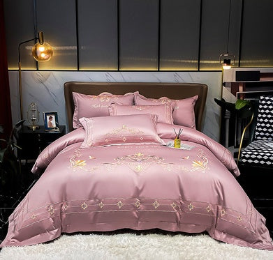 KTX-272467 Tencel and Cotton 4-Piece Bedding Set with Elegant Embroidery - Multiple Colors Available