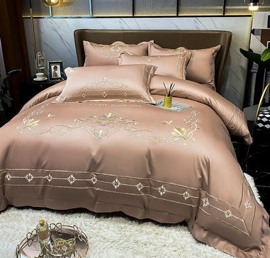 KTX-272467 Tencel and Cotton 4-Piece Bedding Set with Elegant Embroidery - Multiple Colors Available