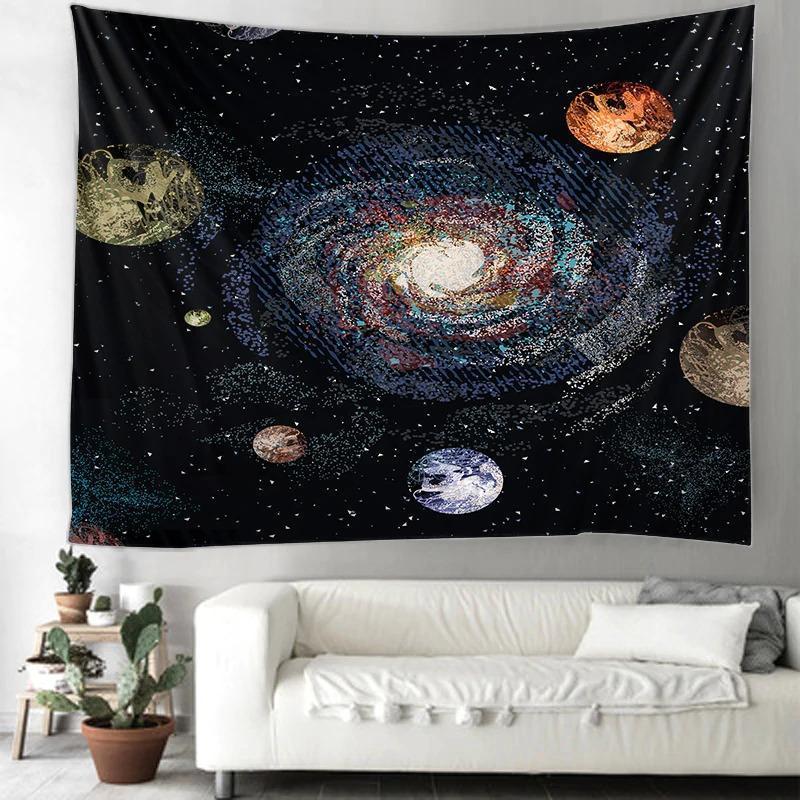 KTX-272851 Printed Solar System Tapestry - Multifunctional Polyester Wall Hanging & Sitting Blanket