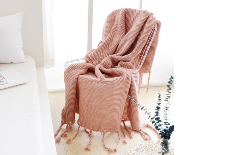 KTX-273619 Knitted Tassel Sofa Blanket - Polyester Fiber, 130x170cm & 150x200cm Options
