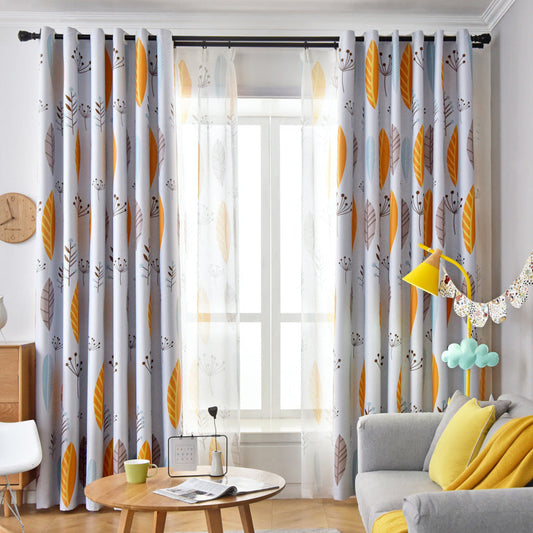 KTX-274003 Nordic Leaf Pattern Shading Curtains for Bedroom and Living Room, High Shading Polyester Fabric