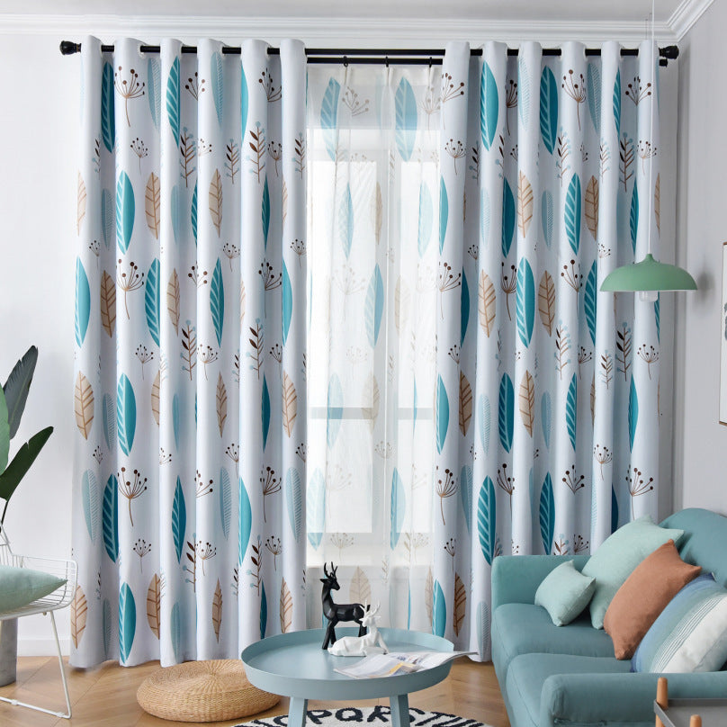 KTX-274003 Nordic Leaf Pattern Shading Curtains for Bedroom and Living Room, High Shading Polyester Fabric