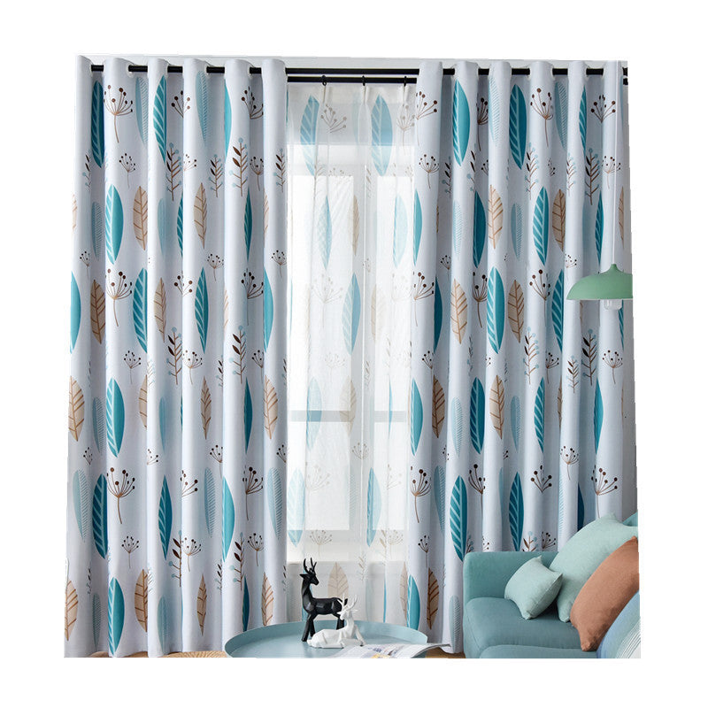 KTX-274003 Nordic Leaf Pattern Shading Curtains for Bedroom and Living Room, High Shading Polyester Fabric