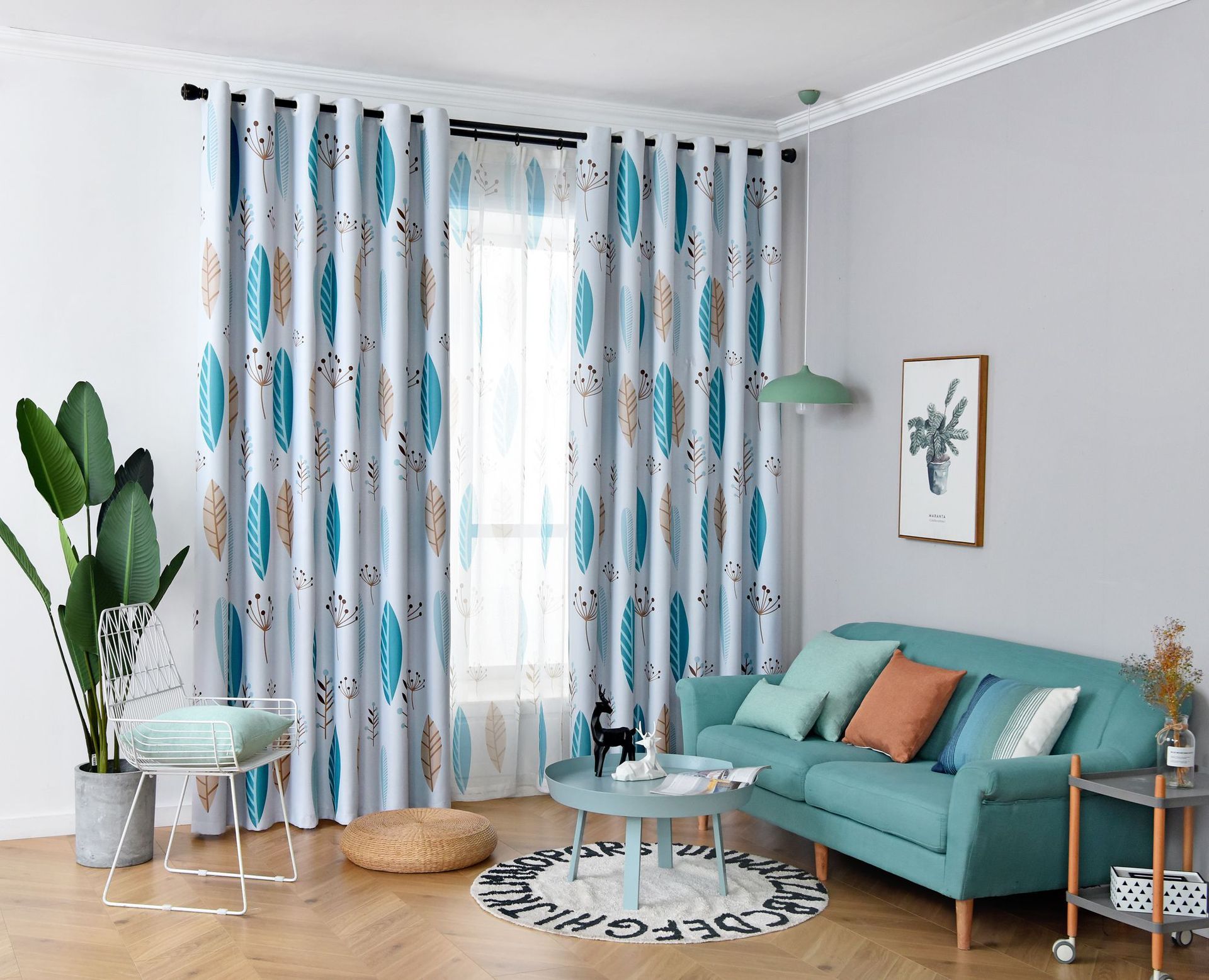 KTX-274003 Nordic Leaf Pattern Shading Curtains for Bedroom and Living Room, High Shading Polyester Fabric