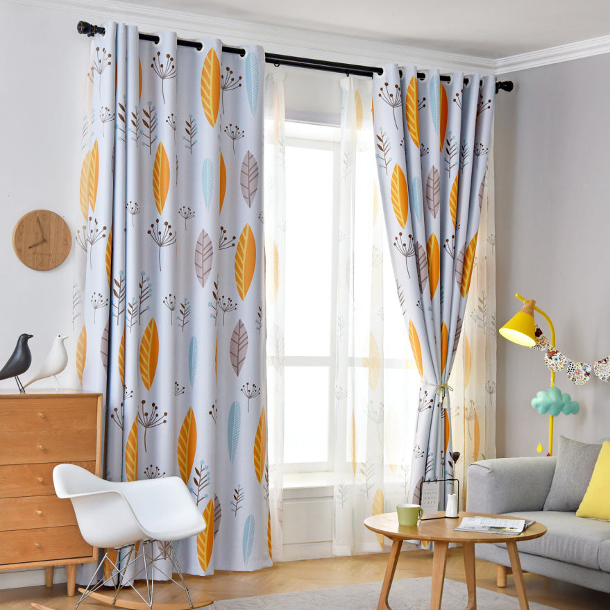 KTX-274003 Nordic Leaf Pattern Shading Curtains for Bedroom and Living Room, High Shading Polyester Fabric