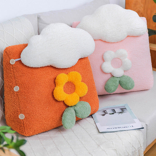 KTX-274451 Dormitory Cloud-Shaped Plush Bedside Pillow in Pink, Red, and Yellow - Stylish Sleep Accessory (50*50*25cm & 60*50*25cm)