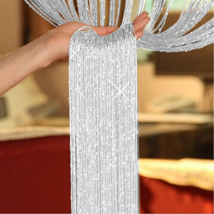 KTX-275155 Flashing Silver Thread Fabric Curtain 1x2 Meters for Living Room Partition and Door Entry