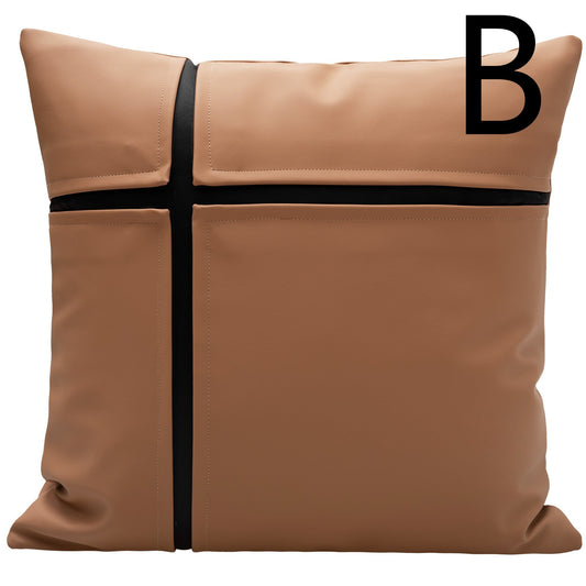 KTX-275283 Cushion Collection: Stylish Lumbar and Square Pillows in Leather, Velvet, and Flannel