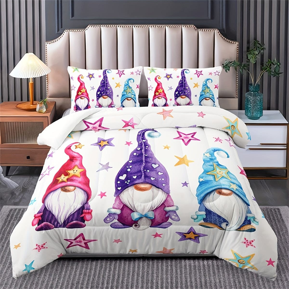KTX-275283 Mushroom House Three-Piece Bedding Set with Cartoon Anime Design