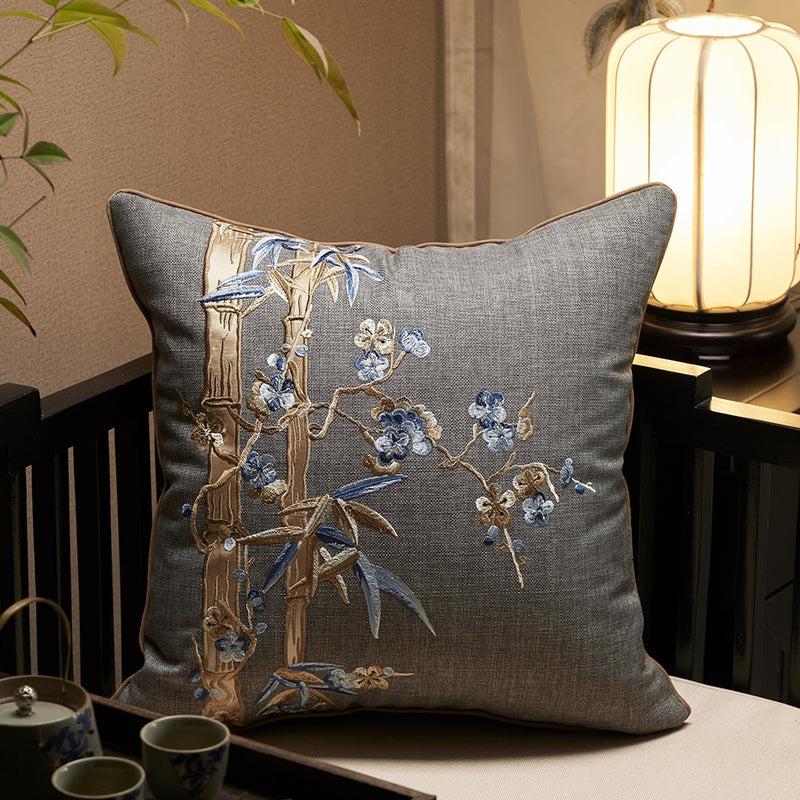 KTX-276435 Cotton Linen Embroidered Pillowcase for Living Room Decor