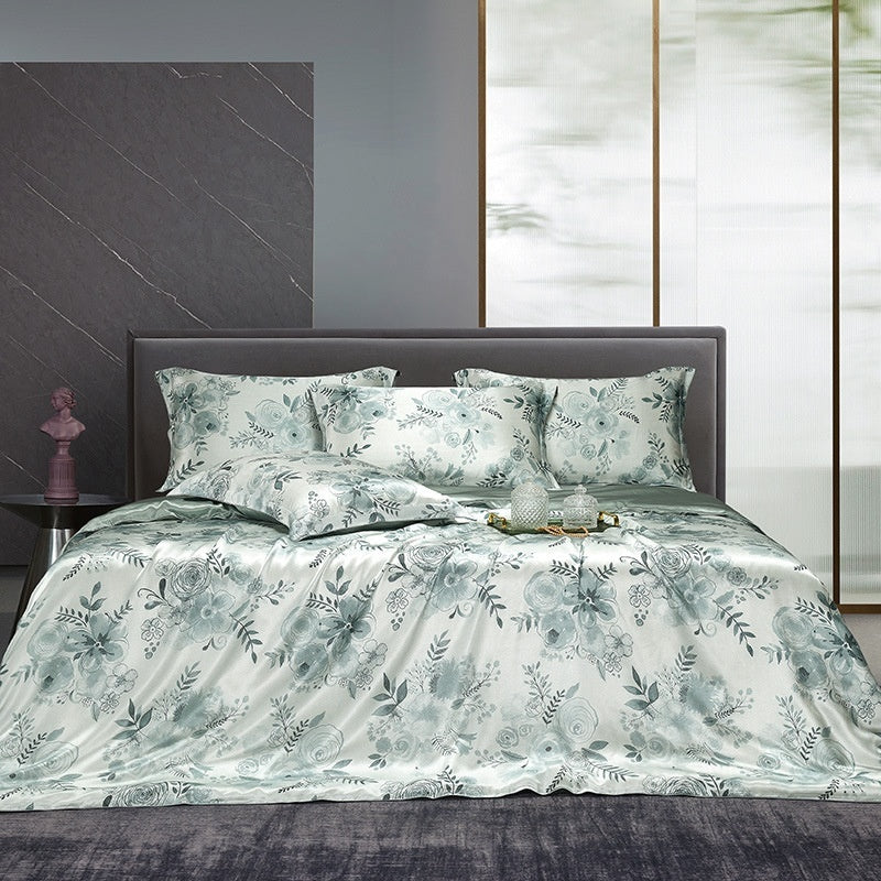 KTX-277075 Silk Four-Piece Bedding Set with Quilt Cover, Bed Sheet, and Pillowcases