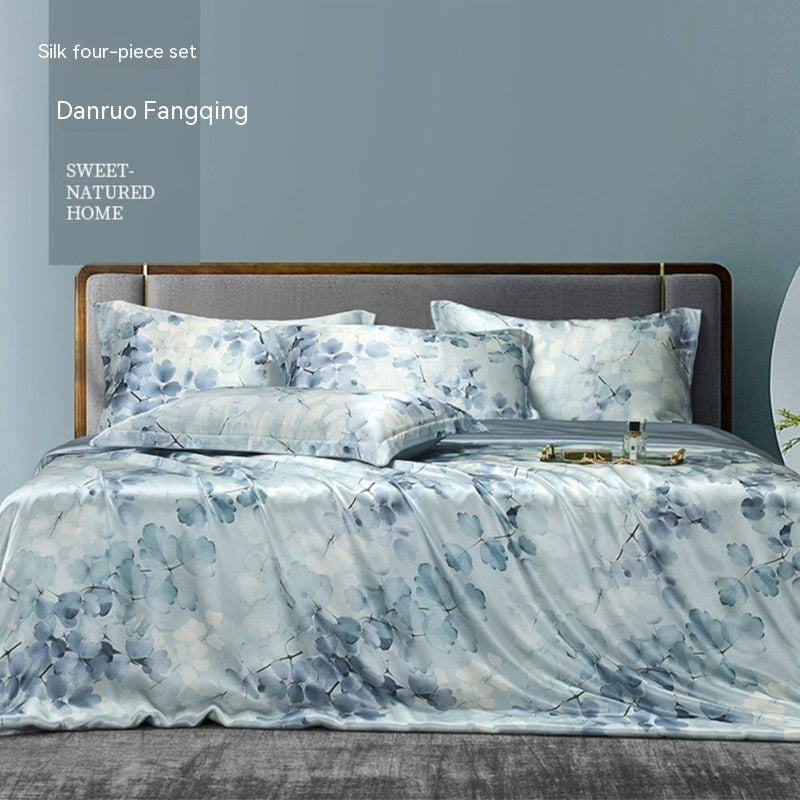 KTX-277075 Silk Four-Piece Bedding Set with Quilt Cover, Bed Sheet, and Pillowcases