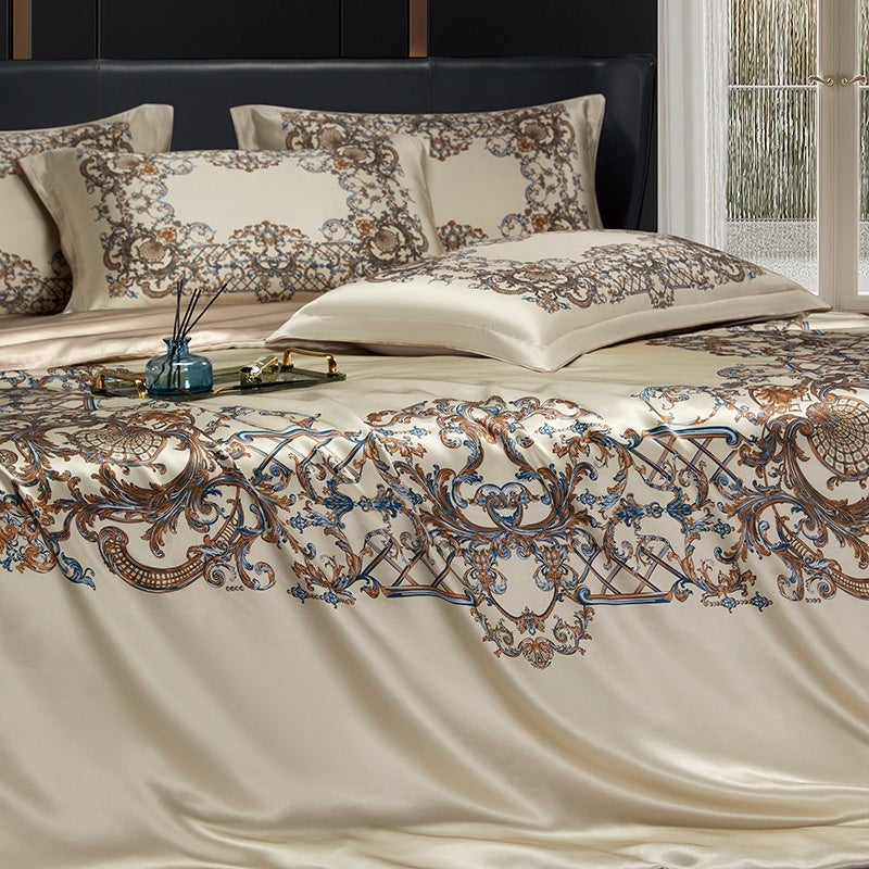 KTX-277075 Silk Four-Piece Bedding Set with Quilt Cover, Bed Sheet, and Pillowcases