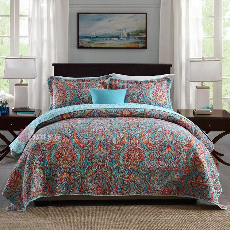 KTX-279059 Pure Cotton Summer Cooling Bedspread Set - 3-Piece Euro Style Duvet Cover with Pillowcases