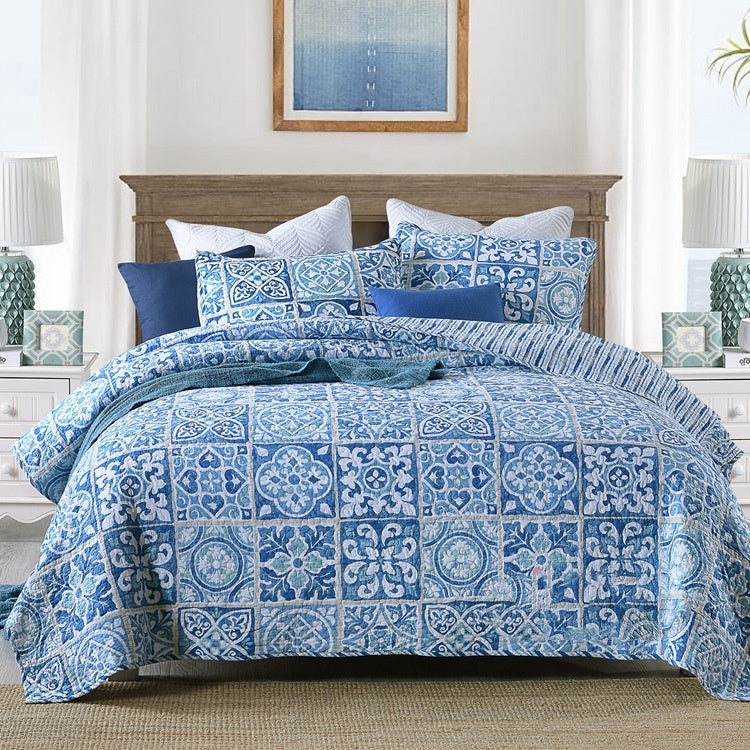KTX-279059 Pure Cotton Summer Cooling Bedspread Set - 3-Piece Euro Style Duvet Cover with Pillowcases