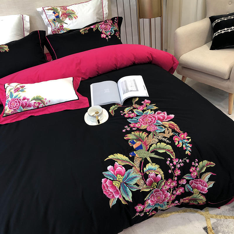 KTX-279891 Luxury 4-Piece European Villa Bedding Set - Soft Cotton Satin Quilt Covers