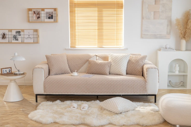 KTX-279955 Cozy Thickened Honeycomb Velvet Sofa Cushion - Dustproof Non-slip Cover in Flannel