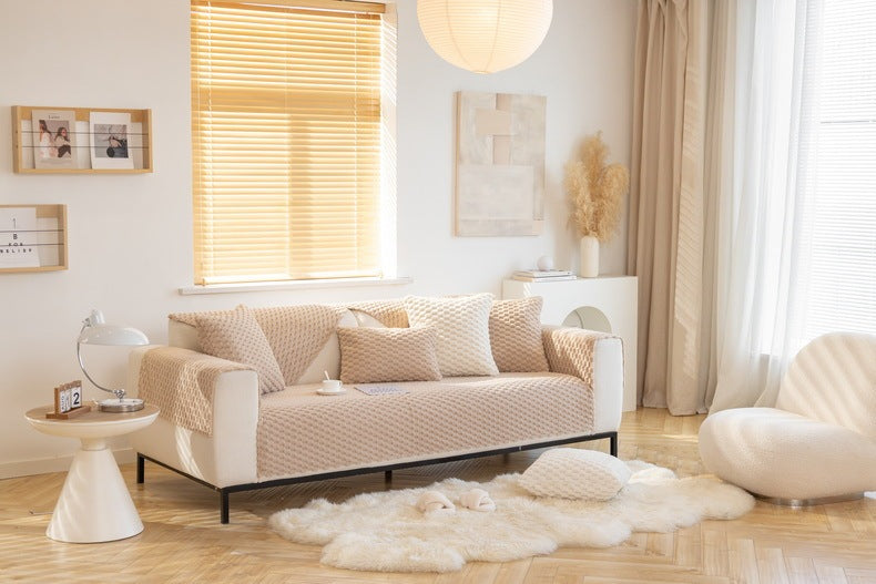 KTX-279955 Cozy Thickened Honeycomb Velvet Sofa Cushion - Dustproof Non-slip Cover in Flannel