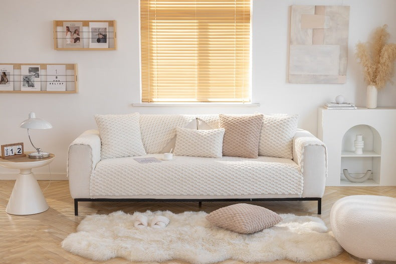 KTX-279955 Cozy Thickened Honeycomb Velvet Sofa Cushion - Dustproof Non-slip Cover in Flannel